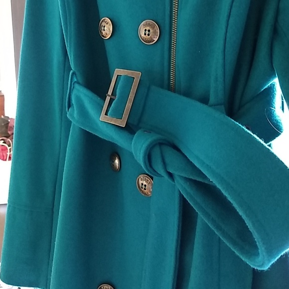 Teal, double breasted, wool overcoat - Picture 4 of 8